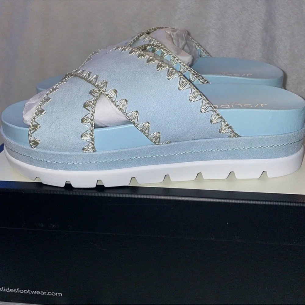 NIB J/SLIDES BAE Light Blue Faux Suede Sandal ANTHROPOLOGIE - Picture 9 of 11